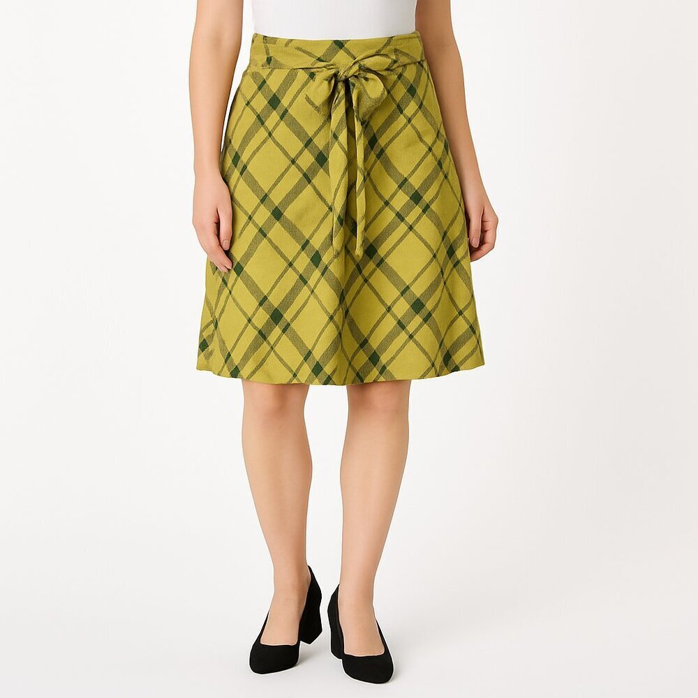 Olivia Blu Plaid A-Line Skirt Yellow Gray Black Size M